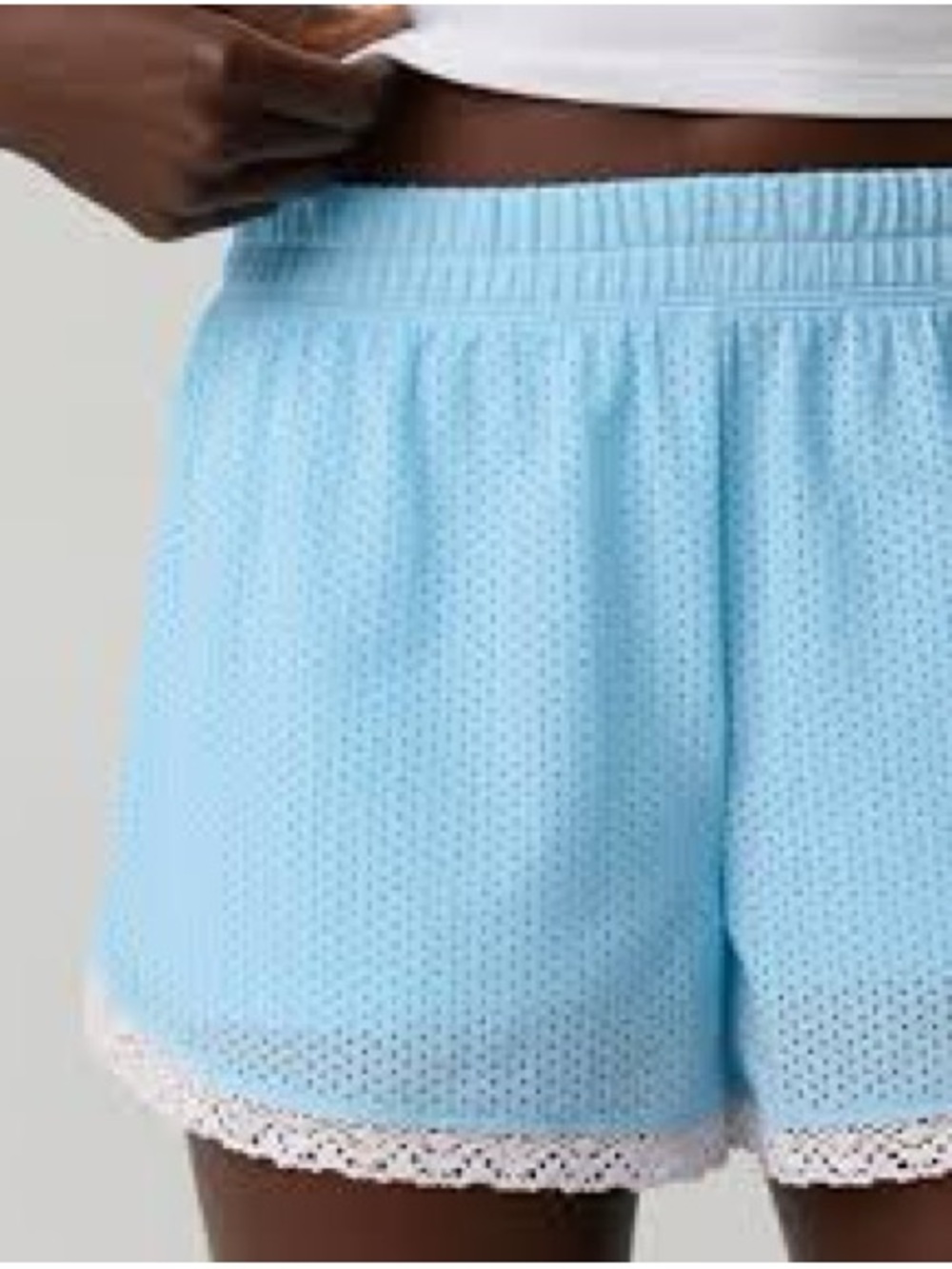 Aerie Offline Mesh Lace-Trim Shorts in Baby Blue